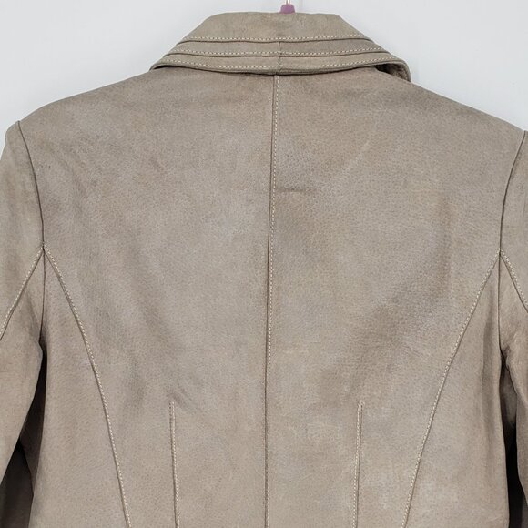 Bernardo Vintage Button Down Metallic Sheen Suede Leather Jacket S Womens  Tan - Picture 7 of 8